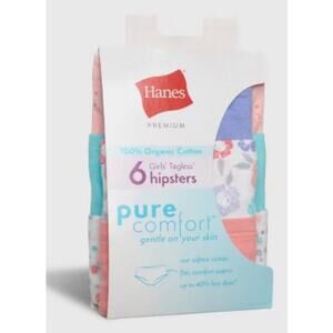 Hanes Girls’ 100% Organic Cotton Hipsters 6-Pack Pure Comfort Tagless Size 6